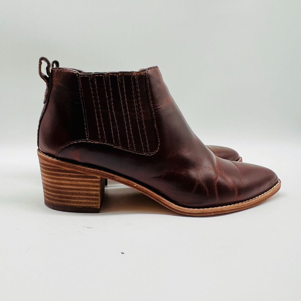 Madewell Boots Womens 8.5 Brown Leather Ankle Western Block Heel Festival Shoes